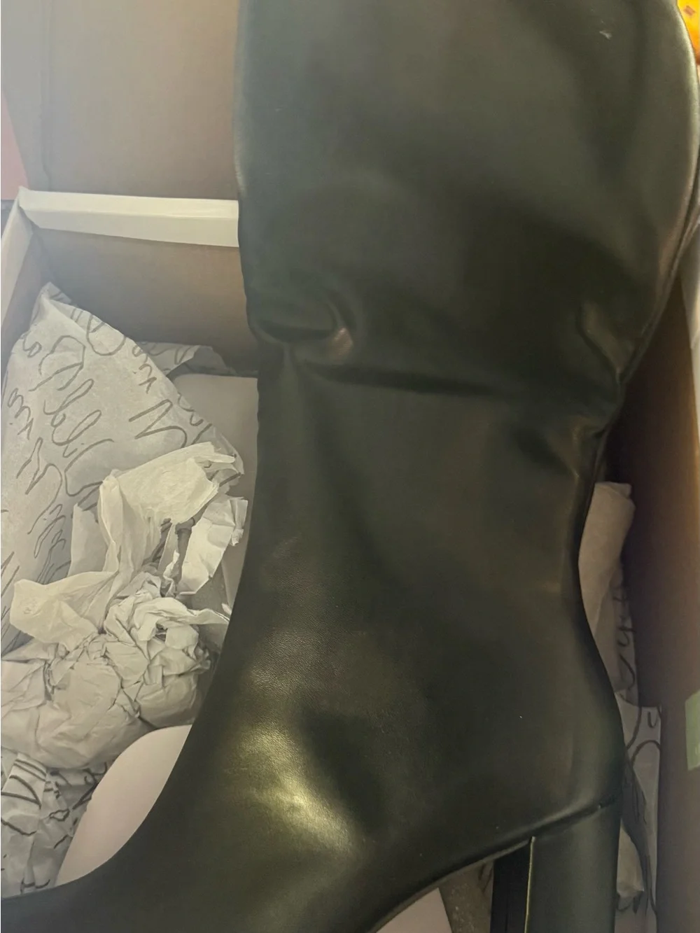 Wild Pair Black Over-the-Knee Pointed Toe Block Heel Boots